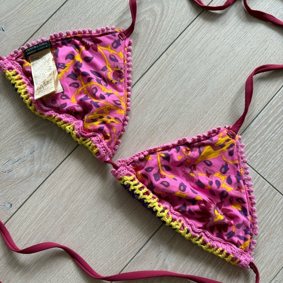 Scotch & Soda Crochet Bikini Top in Maroon and Yellow - Picture 6 of 9